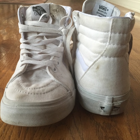 beige and white high top vans beige and white high top vans