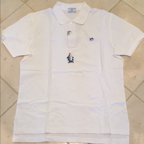 Men's White Southern Tide Polo Shirt, L