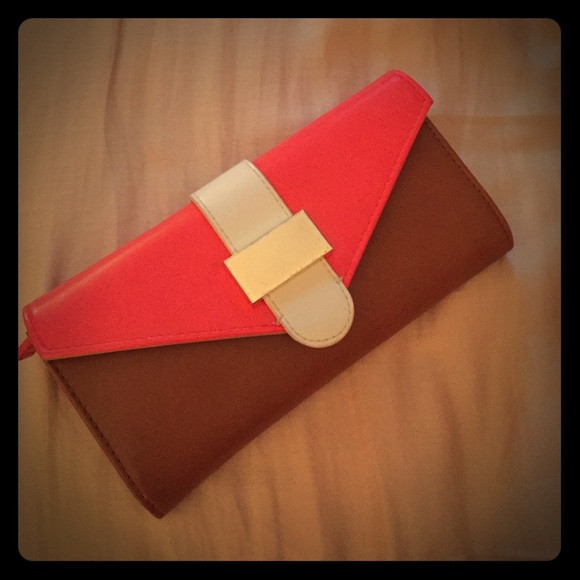 Coral and brown wallet