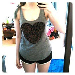 Rose heart tank top with decorative shoulder tie