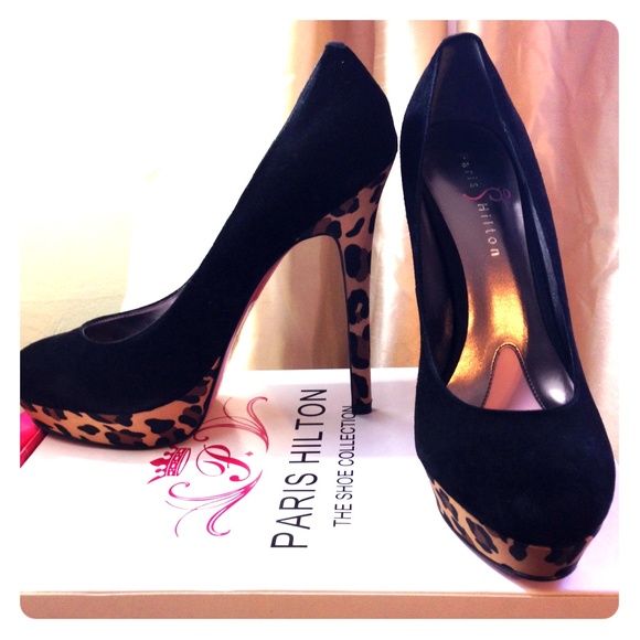 Paris Hilton black & leopard platform pumps