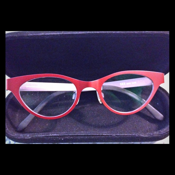 SEE red round cat eye frames, lightweight aluminum