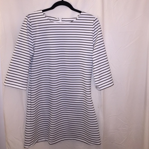 White/Black Half Sleeved Stripe Dress