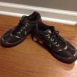 Brown and pink Nike Shox