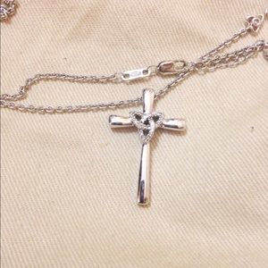 Sterling silver & diamond cross necklace