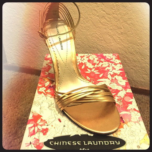 Gold Chinese Laundry caged gold heels