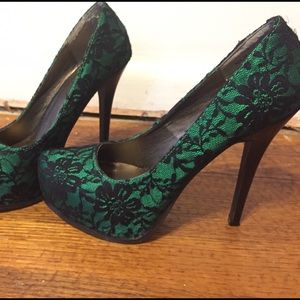 Green and Black Lace High heels