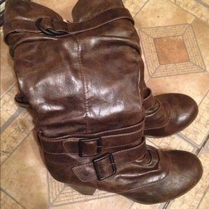 Brown Leather Slouch Cowboy Boots