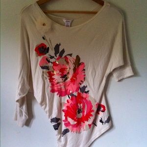 Asymmetrical flower print blouse