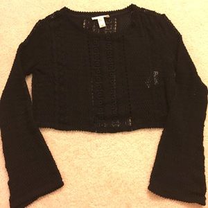 Crochet Long Bell-Sleeved Cropped Top