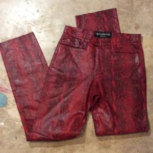 red leather snakeskin pants