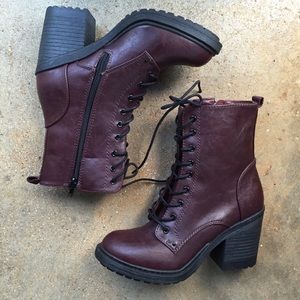 Burgundy Combat Boots