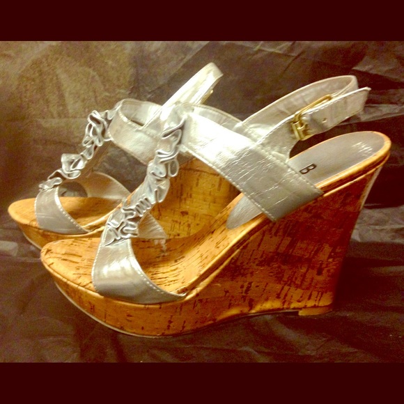 Bakers Silver Strap Wedge Heels Size 7