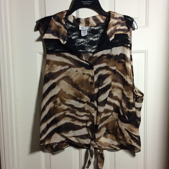 Caren Sport Brown Zebra Print Sheer Top