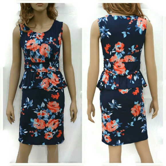 New FLORAL PRINT PEPLUM DRESS S / M / L