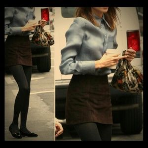 New Dark Brown Leather Suede Skirt