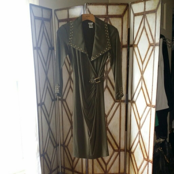 Olive Green Faux Wrap Dress