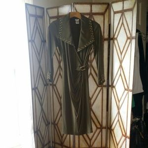 Olive Green Faux Wrap Dress
