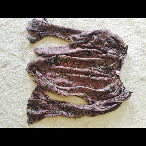 Zara Tops - Zara sheer silk poet sleeve blouse, purple paisley