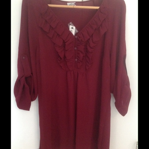 Worthington Tops - Worthington burgandy sheer tunic NEW XL
