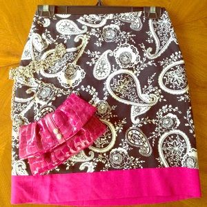 LOFT Sunwashed Paisley Skirt with Bright Pink Trim