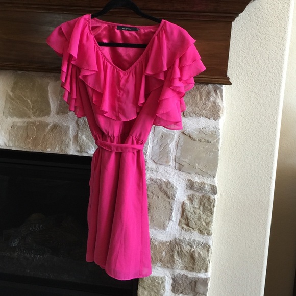 Hot pink frilly topped dress