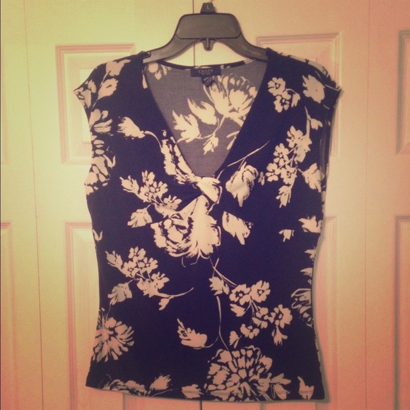 Navy/dark blue blouse with white flowers - Picture 1 of 3