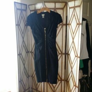 Cap Sleeve Gold Zip Up Dress