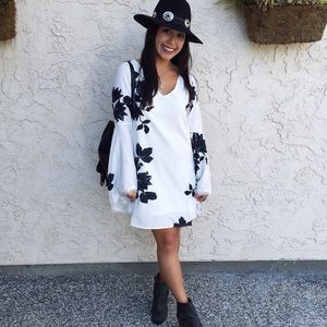 White Boho Bell Sleeve Floral Dress