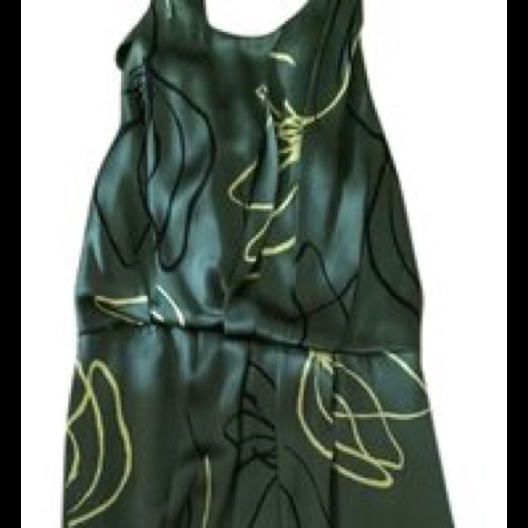 Anthropologie silk floral green emerald dress