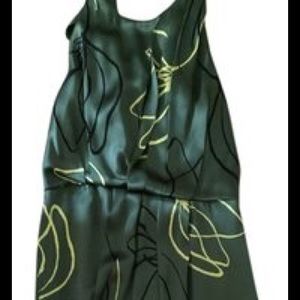 Anthropologie silk floral green emerald dress