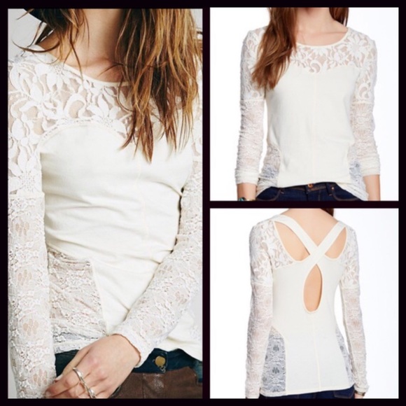 ❗1-HOUR SALE❗FREE PEOPLE Knit Cutout Lace Back Top - Picture 3 of 6