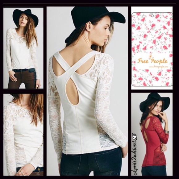 ❗1-HOUR SALE❗FREE PEOPLE Knit Cutout Lace Back Top - Picture 6 of 6