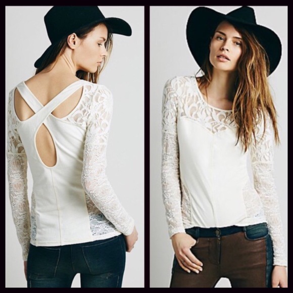 ❗1-HOUR SALE❗FREE PEOPLE Knit Cutout Lace Back Top - Picture 4 of 6