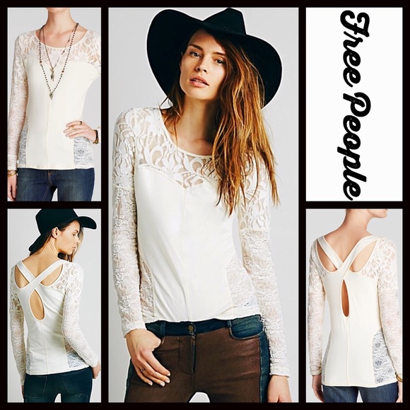 ❗1-HOUR SALE❗FREE PEOPLE Knit Cutout Lace Back Top - Picture 2 of 6