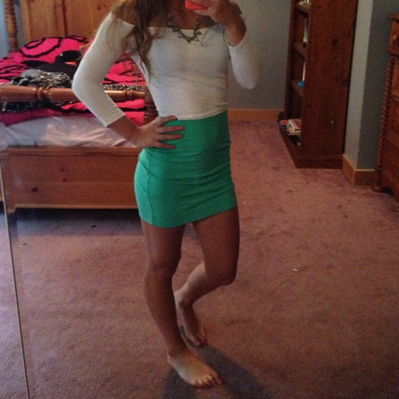 Mint colored body con skirt