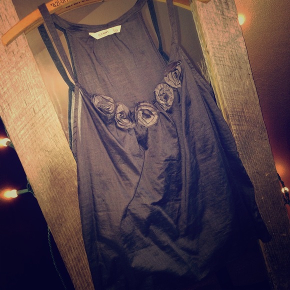 Semi-Sheer Gray Top w/Flower Embellishments