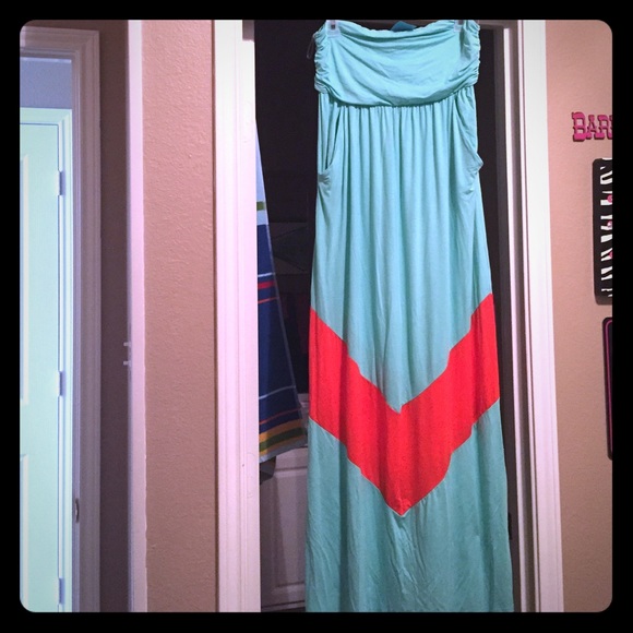 Strapless chevron maxi dress