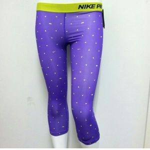 NWT Purple/Yellow Nike Pro Capri Leggings