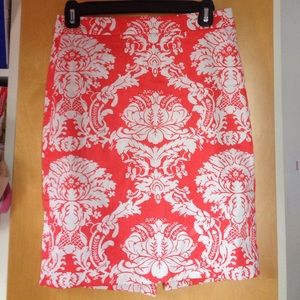 Patterned Salmon Pink Pencil Skirt