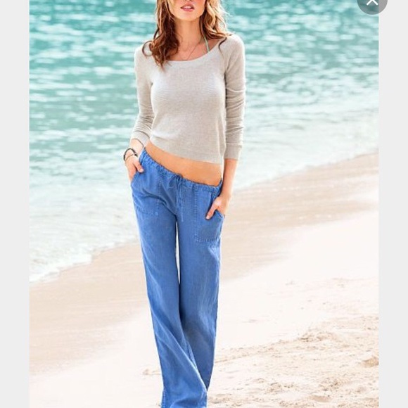Victoria's Secret blue beach linen pant size 6L