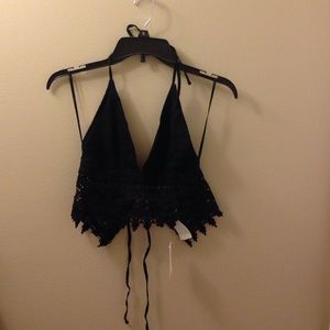 Black woven crop top/halter top