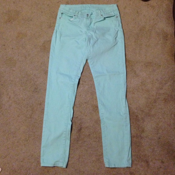 Mint colored skinny jeans