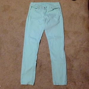 Mint colored skinny jeans