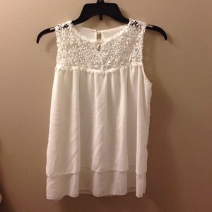 White tank with floral crotchet design