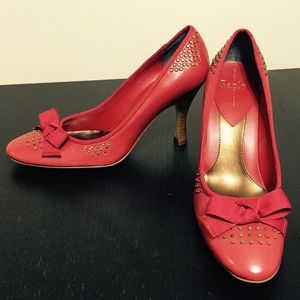Linea Paolo Italian Red Leather Studded Pumps