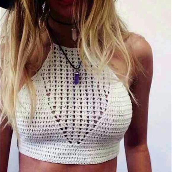 Black crochet halter top