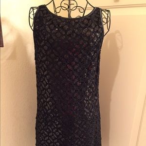 Black sequined dress.