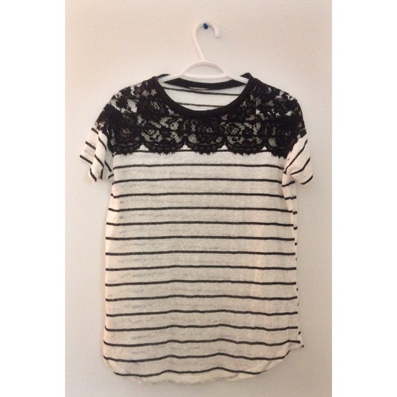 Zara Black/White Striped Lace Top