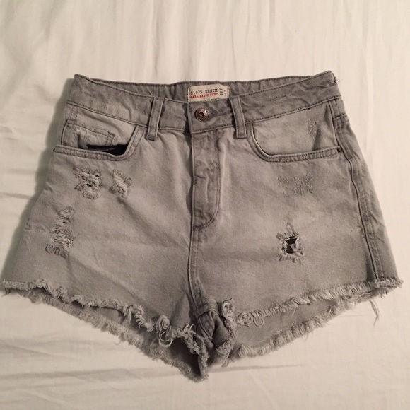 Distressed Grey Denim High Waisted Zara Shorts
